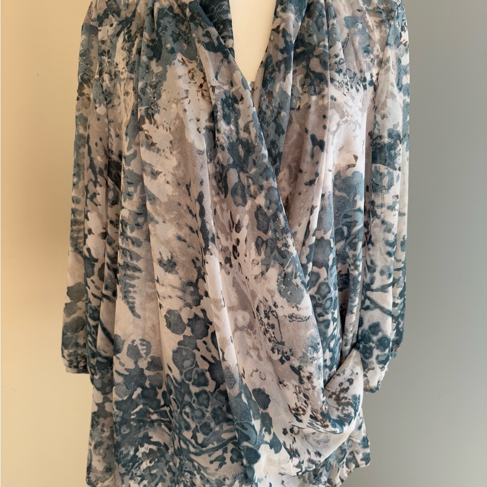 Talbots Gray and Green Wrap Blouse 3/4 Sleeve